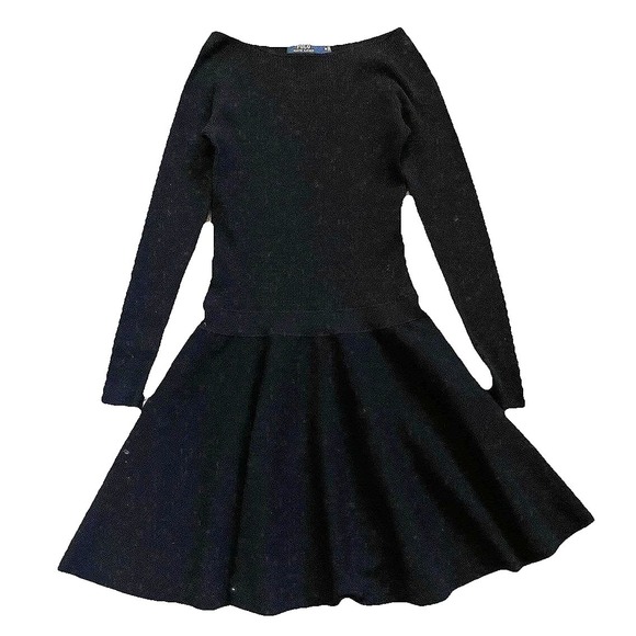 Polo Ralph Lauren Black Ribbed Knit Fitted Sweater Dress M Minimal Preppy LBD - Picture 3 of 11